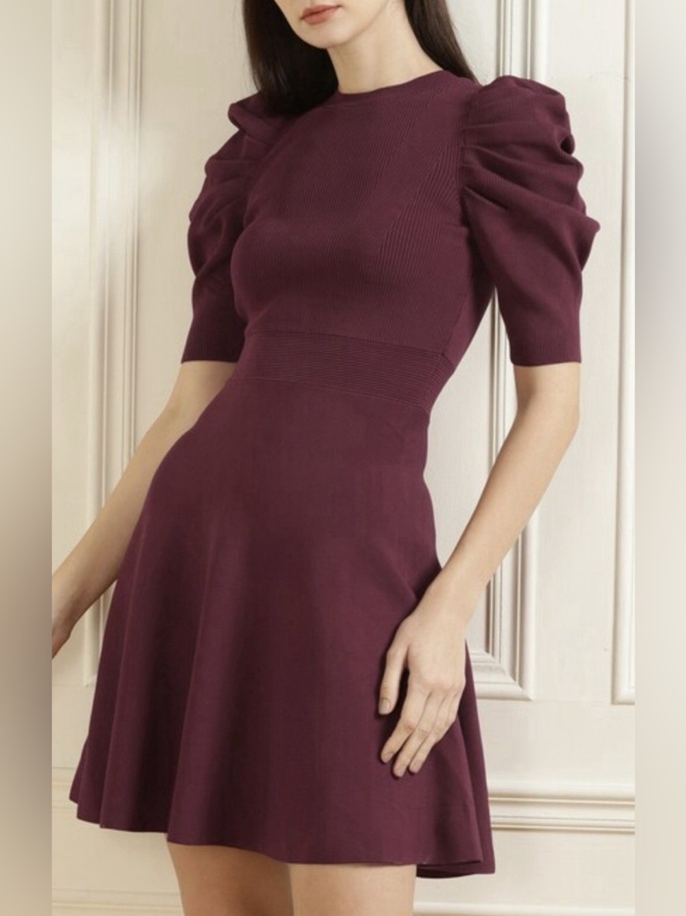 Ted Baker Llorna Statement Sleeve Skater Dress Durk Purple Size US 3